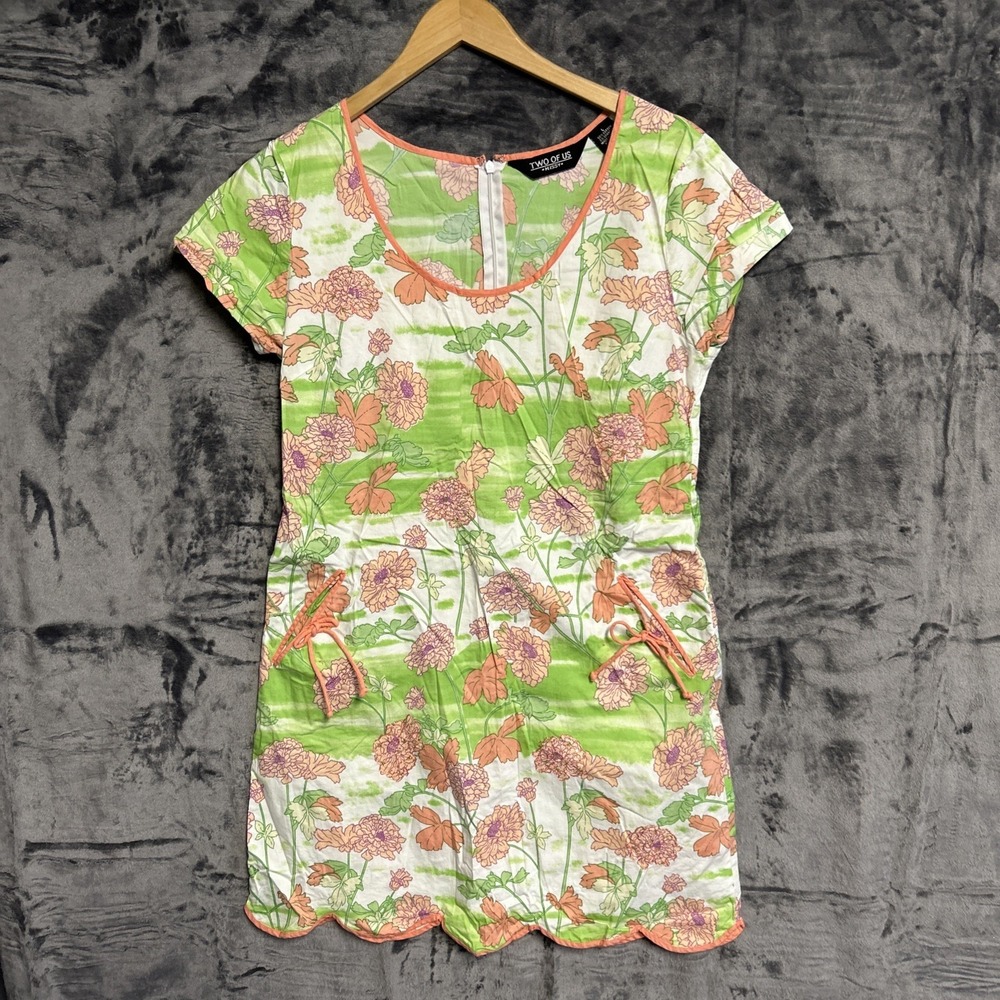 Two Of Us Floral Mini Dress Embroidered Sequins Retro Colorful Pockets Bows Boho